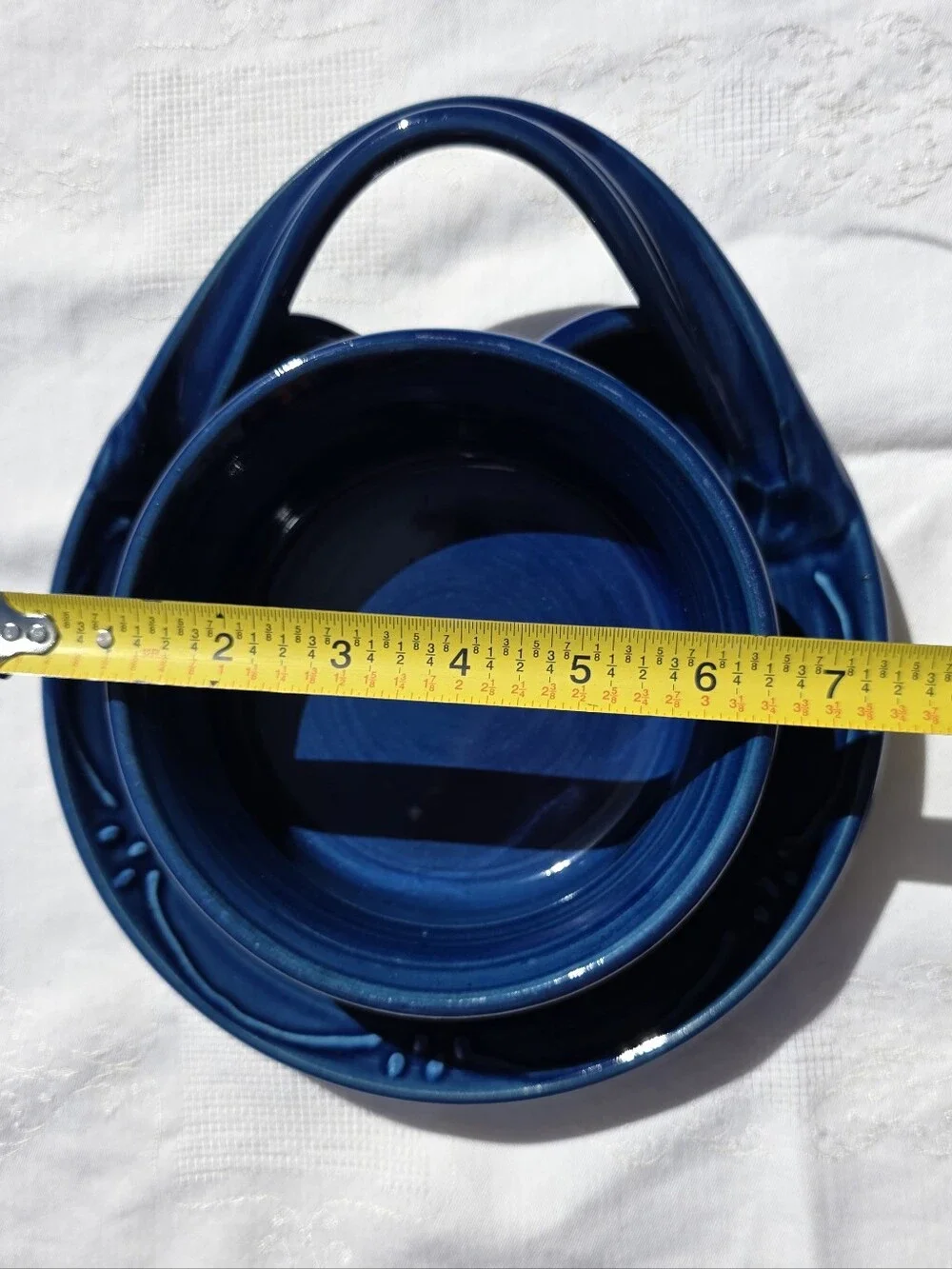 VTG Signed Studio Pottery Cobalt Blue Hand-Handled Condiment Server Basket